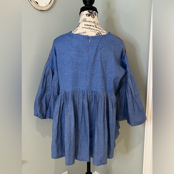 Hermant & Nandita Boho Blue Floral Red Embroidered | Size S | Flowy | Like New - Picture 7 of 14